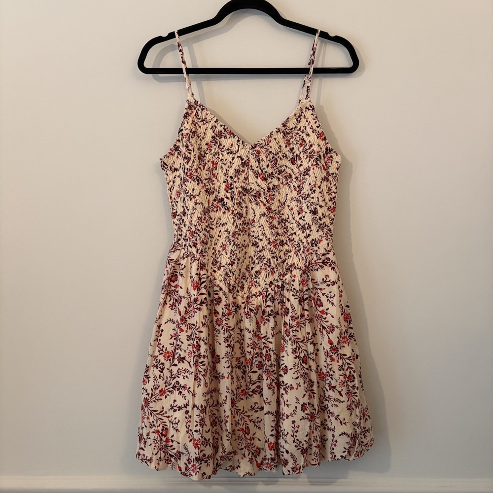 NWT AEO Floral Bella Smocked Bubble Hem Mini Dress Size M Feminine Basque Waist